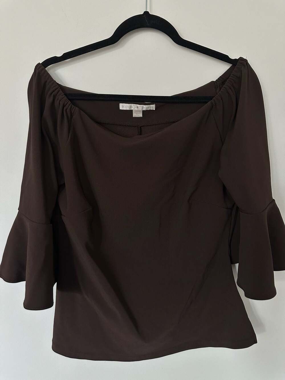 Boston Proper Brown Off-The-Shoulder Bell Sleeve Top Size M
